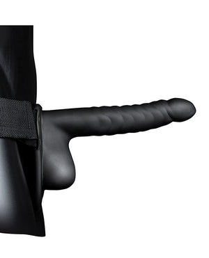 Ouch Shots Ouch 8" Ribbed Hollow Strap On w/Balls - Black - Image 4