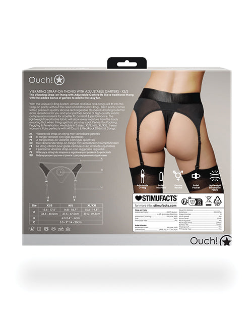Ouch Shots Ouch Vibrating Strap On Thong w/Adjustable Garters - Black XS/S - Image 2