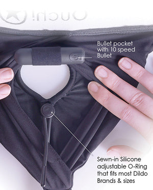 Ouch Shots Ouch Vibrating Strap On Panty Harness w/Open Back - Black M/L - Image 5