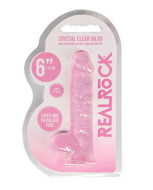 RealRock Shots RealRock Realistic Crystal Clear 6" Dildo w/Balls - Pink - Image 3