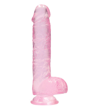 RealRock Shots RealRock Realistic Crystal Clear 6" Dildo w/Balls - Pink - Image 4