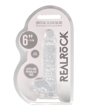 RealRock Shots RealRock Realistic Crystal Clear 6" Dildo w/Balls - Transparent Clear