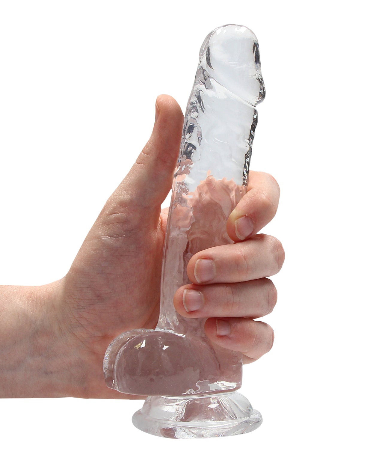 RealRock Shots RealRock Realistic Crystal Clear 7" Dildo w/Balls - Transparent Clear