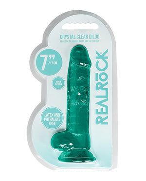 RealRock Shots RealRock Realistic Crystal Clear 7" Dildo w/Balls - Turquoise - Image 2