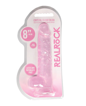 RealRock Shots RealRock Realistic Crystal Clear 8" Dildo w/Balls - Pink - Image 3