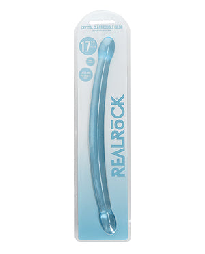 RealRock Shots RealRock Crystal Clear 17" Double Dildo - Blue