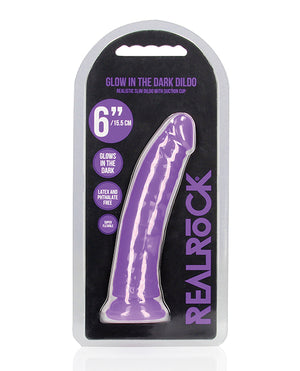 RealRock Shots RealRock 6" Slim Dildo Glow in the Dark - Neon Purple
