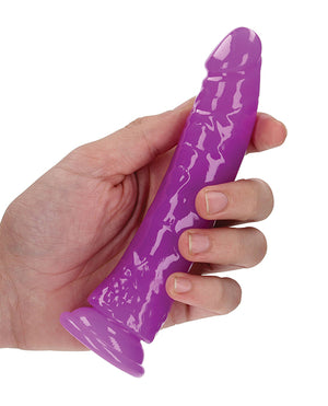 RealRock Shots RealRock 6" Slim Dildo Glow in the Dark - Neon Purple - Image 4