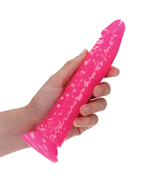 RealRock Shots RealRock 7" Slim Dildo Glow in the Dark - Neon Pink - Image 4
