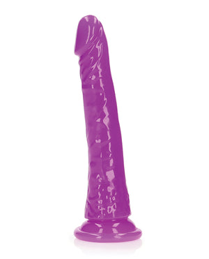 RealRock Shots RealRock 8" Slim Dildo Glow in the Dark - Neon Purple - Image 2