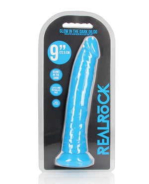 RealRock Shots RealRock 9" Slim Dildo Glow in the Dark - Neon Blue