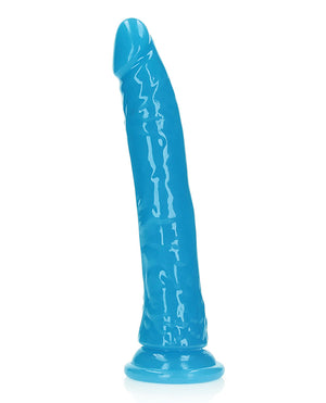 RealRock Shots RealRock 9" Slim Dildo Glow in the Dark - Neon Blue - Image 2