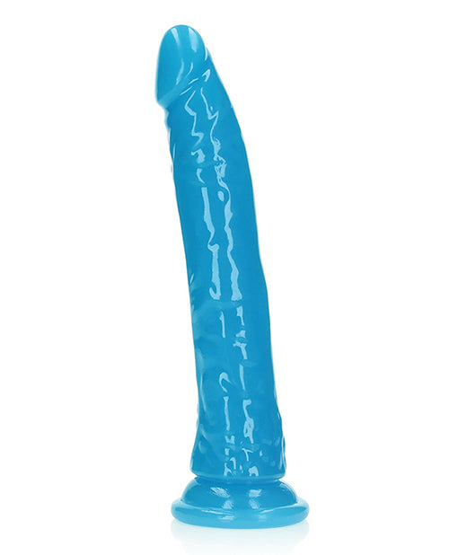 RealRock Shots RealRock 9" Slim Dildo Glow in the Dark - Neon Blue - Image 2