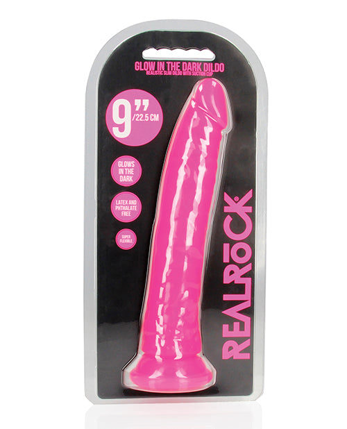RealRock Shots RealRock 9" Slim Dildo Glow in the Dark - Neon Pink