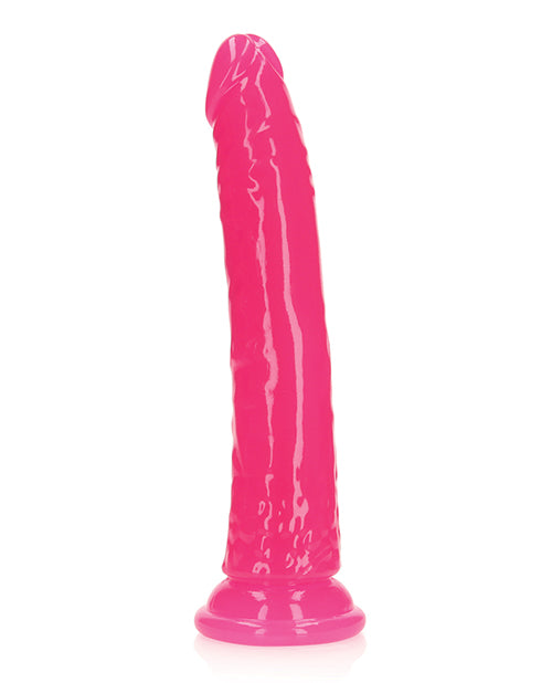 RealRock Shots RealRock 9" Slim Dildo Glow in the Dark - Neon Pink - Image 2