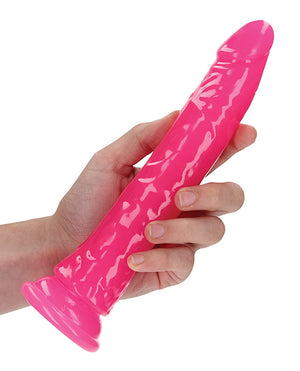 RealRock Shots RealRock 9" Slim Dildo Glow in the Dark - Neon Pink - Image 5