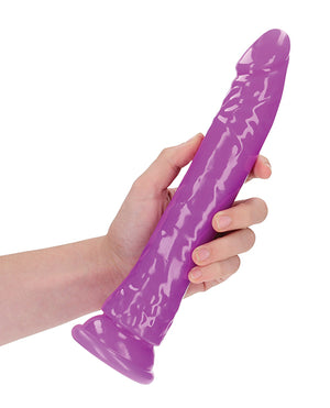 RealRock Shots RealRock 10" Slim Dildo Glow in the Dark - Neon Purple - Image 5