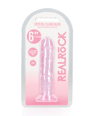 RealRock Shots RealRock Crystal Clear 6" Straight Dildo w/Suction Cup - Pink