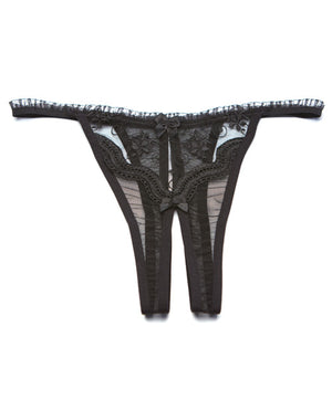 Shirley Of Hollywood Scalloped Embroidery Crotchless Panty Black O/S