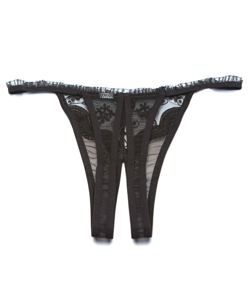Shirley Of Hollywood Scalloped Embroidery Crotchless Panty Black O/S - Image 2