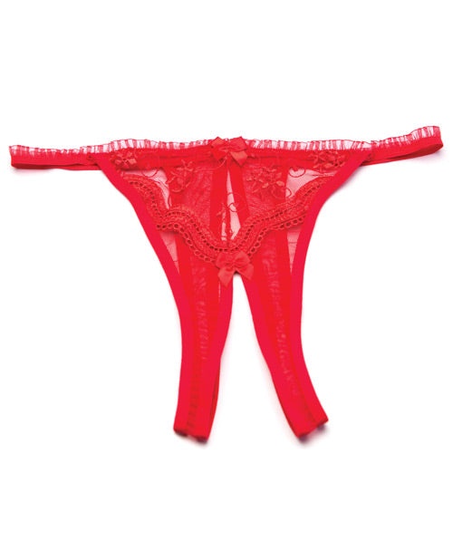 Shirley Of Hollywood Scalloped Embroidery Crotchless Panty Red O/S