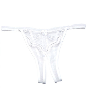 Shirley Of Hollywood Scalloped Embroidery Crotchless Panty White O/S - Image 2