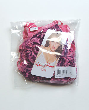 Showtime Strappy Floral Lace Teddy - Pink XL - Image 3