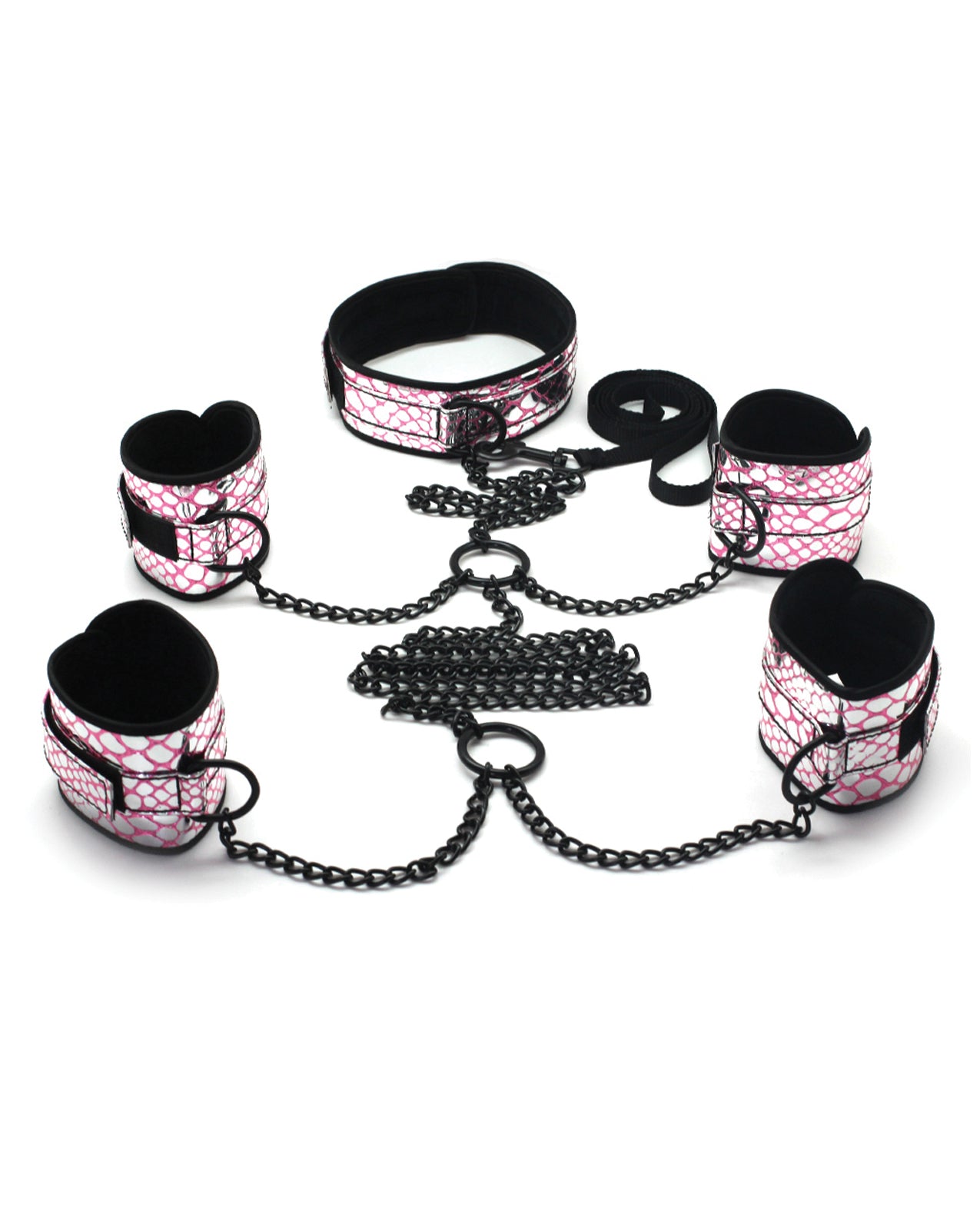 Spartacus Spartacus Faux Leather Collar to Wrist &amp; Ankle Restraints Bondage Kit w/Leash - Pink