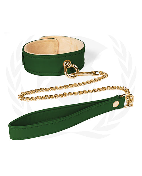 Spartacus Spartacus Plush Lined PU Collar &amp; Chained Leash - Green