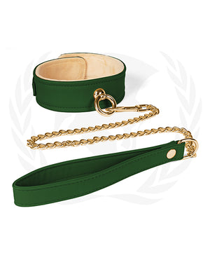 Spartacus Spartacus Plush Lined PU Collar &amp; Chained Leash - Green