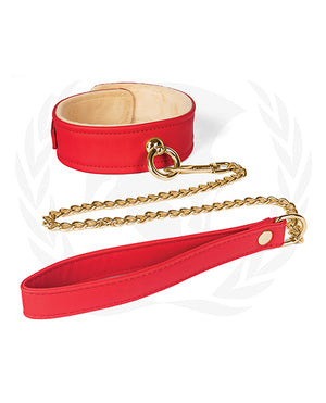 Spartacus Spartacus Plush Lined PU Collar &amp; Chained Leash - Red