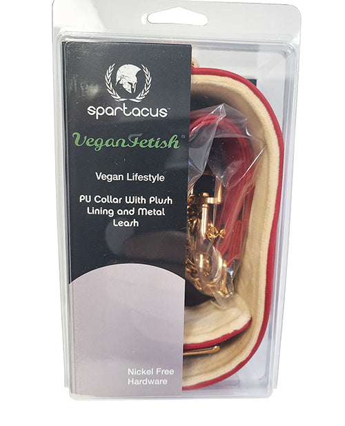 Spartacus Spartacus Plush Lined PU Collar &amp; Chained Leash - Red - Image 2