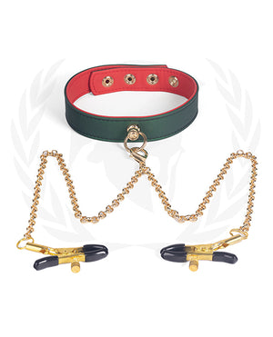 Spartacus Spartacus PU Collar w/Nipple Clamps - Green