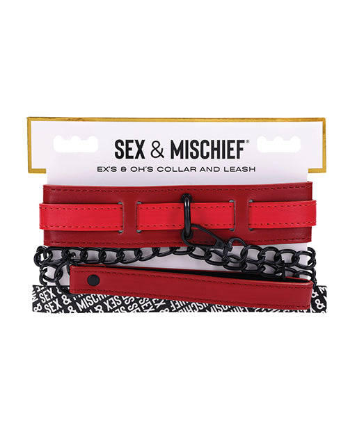 Sex &amp; Mischief Sex &amp; Mischief Ex's &amp; Oh's Collar &amp; Leash - Red/Black