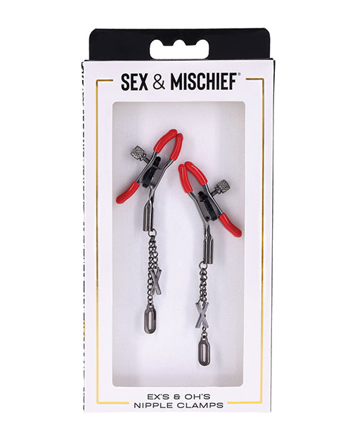 Sex &amp; Mischief Sex &amp; Mischief Ex's &amp; Oh's Nipple Clamps - Red/Black