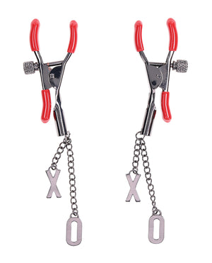 Sex &amp; Mischief Sex &amp; Mischief Ex's &amp; Oh's Nipple Clamps - Red/Black - Image 3