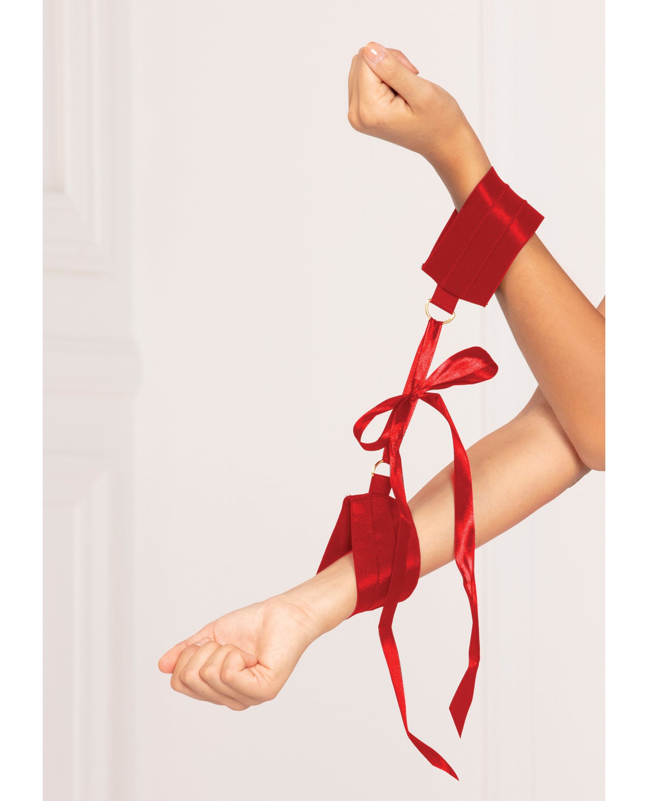 Seven 'til Midnight Satin Elastic Cuffs D-Ring &amp; Satin Ribbon Tie Red O/S