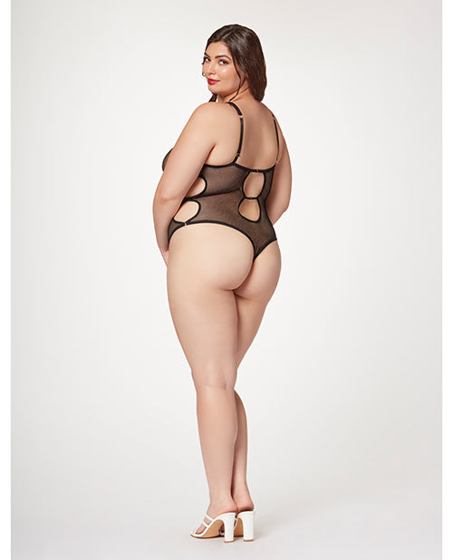 Seven 'til Midnight Fishnet Strappy High Cut Leg Teddy Black 1X/2X - Image 2