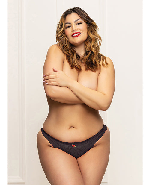 Seven 'til Midnight Lace Panty w/Heart Cut Out Back &amp; Pearl Chain Detail - Black 1X/2X