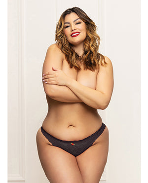 Seven 'til Midnight Lace Panty w/Heart Cut Out Back &amp; Pearl Chain Detail - Black 1X/2X