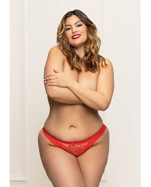 Seven 'til Midnight Lace Panty w/Heart Cut Out Back &amp; Pearl Chain Detail - Red 1X/2X