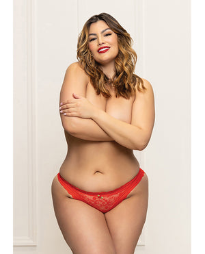 Seven 'til Midnight Lace Panty w/Heart Cut Out Back &amp; Pearl Chain Detail - Red 1X/2X