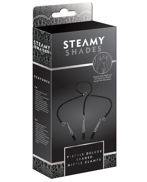 Steamy Shades Steamy Shades Y-Style Deluxe Beaded Nipple Clamps - Black/Silver