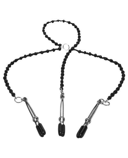 Steamy Shades Steamy Shades Y-Style Deluxe Beaded Nipple Clamps - Black/Silver - Image 2