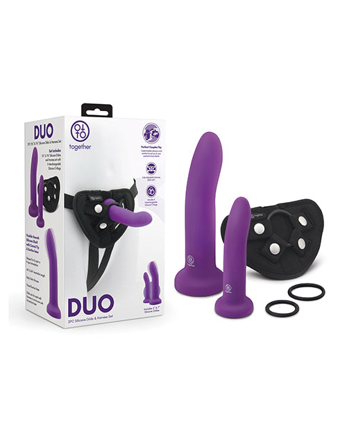 Together Together 2 pc 5.5 &amp; 7.75 Silicone Dildo &amp; Harness Set - Image 2