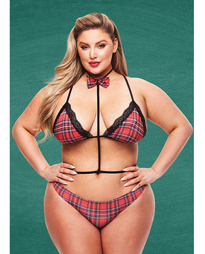 Teacher's Pet Teacher's Pet Baddie Schoolgirl Top w/Bow Tie &amp; Panty Red/Black QN