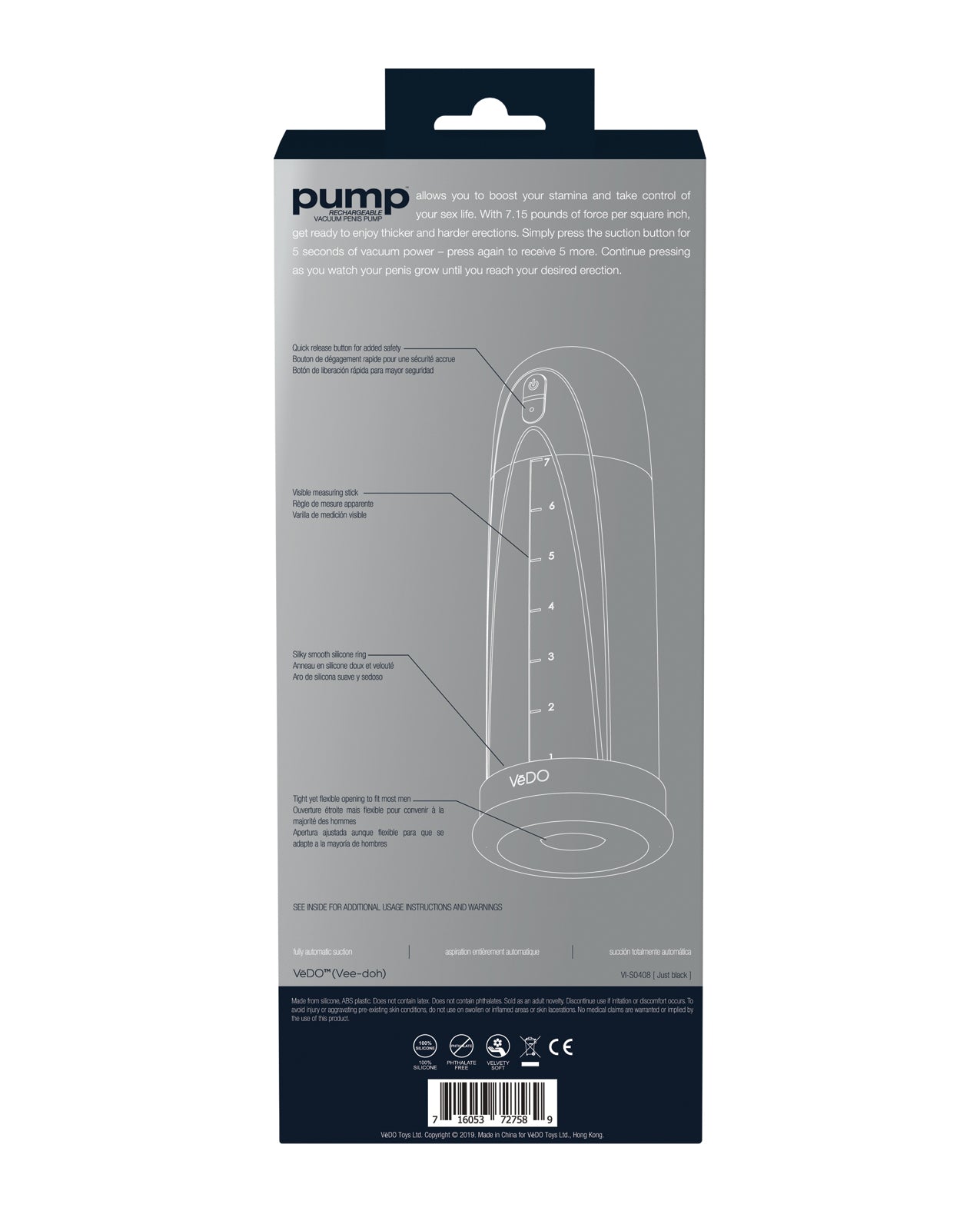 VeDO VeDO Pump Rechargeable Vacuum Penis Pump - Just Black