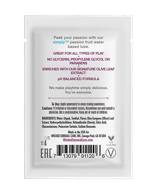 Wicked Sensual Care Wicked Sensual Care Simply Water Based Lubricant - .1 oz Passion Fruit - Image 2