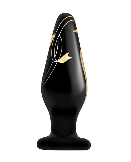 Secret Kisses Secret Kisses 4.5" Handblown Wide Glass Plug - Black/Gold - Image 2