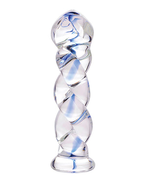 Prisms Erotic Glass Soma Twisted Dildo - Clear/Blue - Image 2